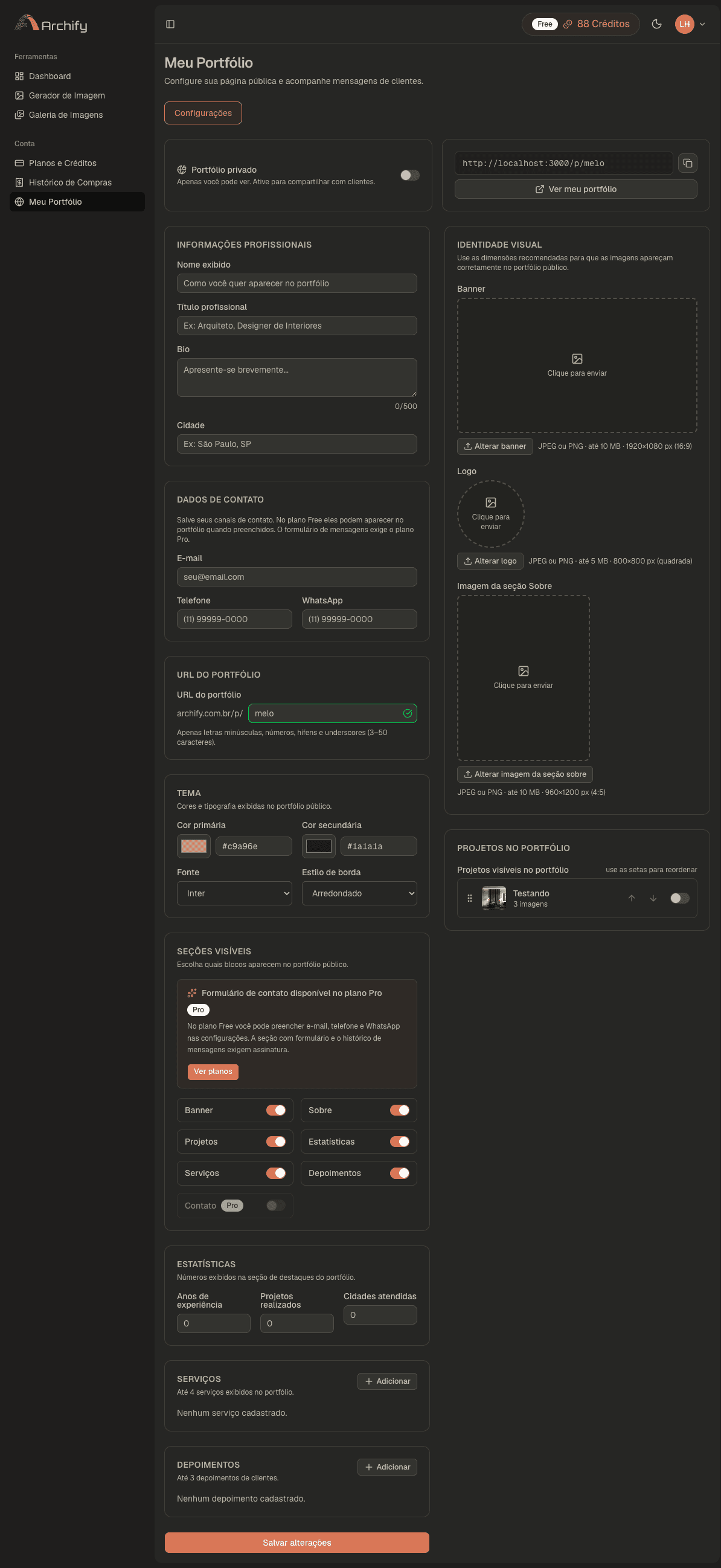 Configuração do portfólio